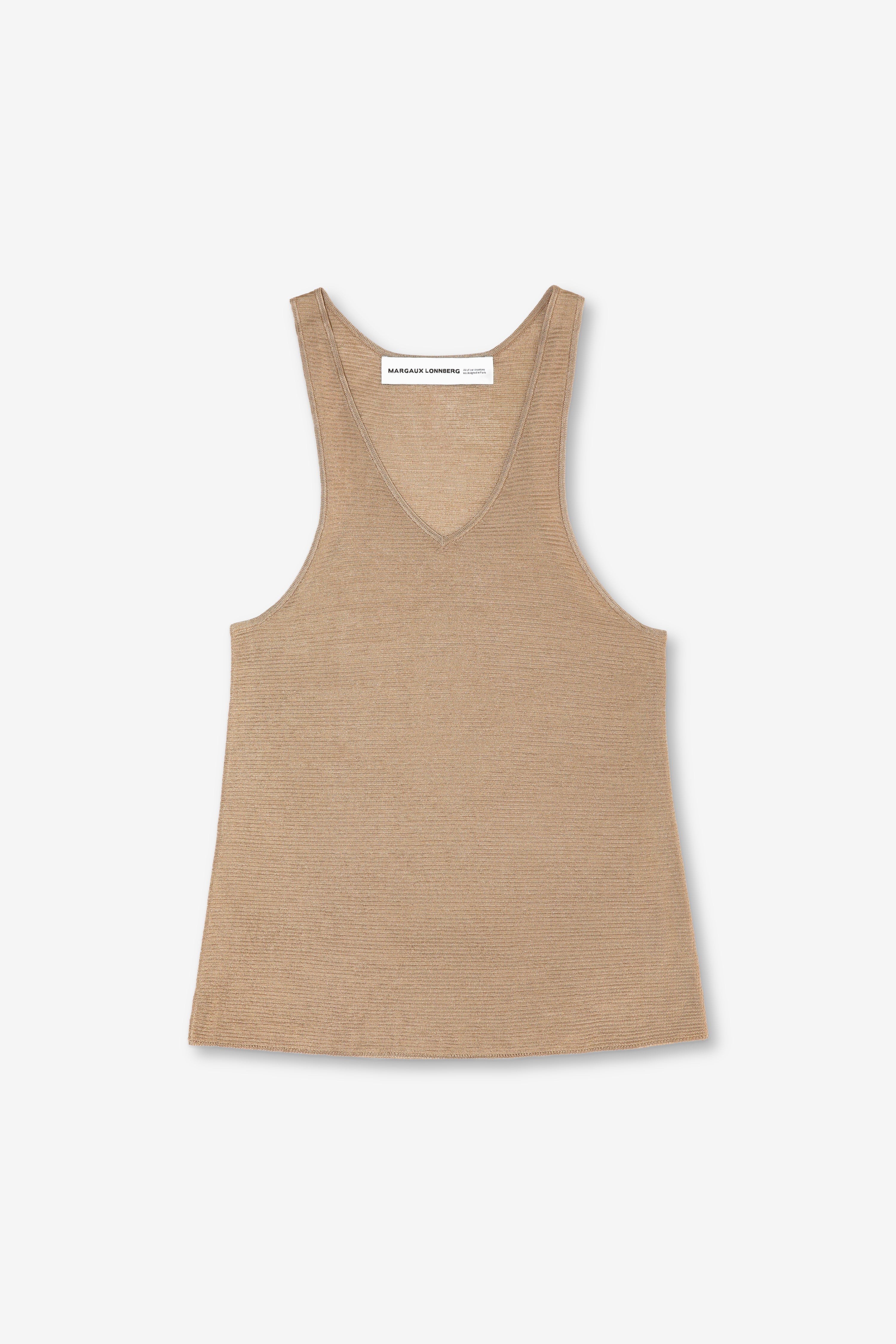 Margaux Lonnberg - Beige tank top in very soft viscose knit with V